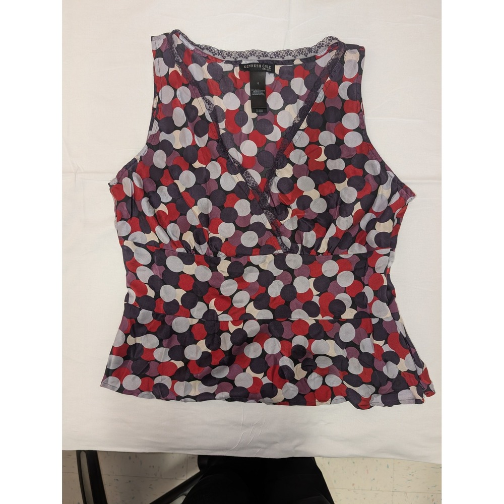 Kenneth Cole New York 100% Silk Sleeveless Polka Dot Blouse Size 12